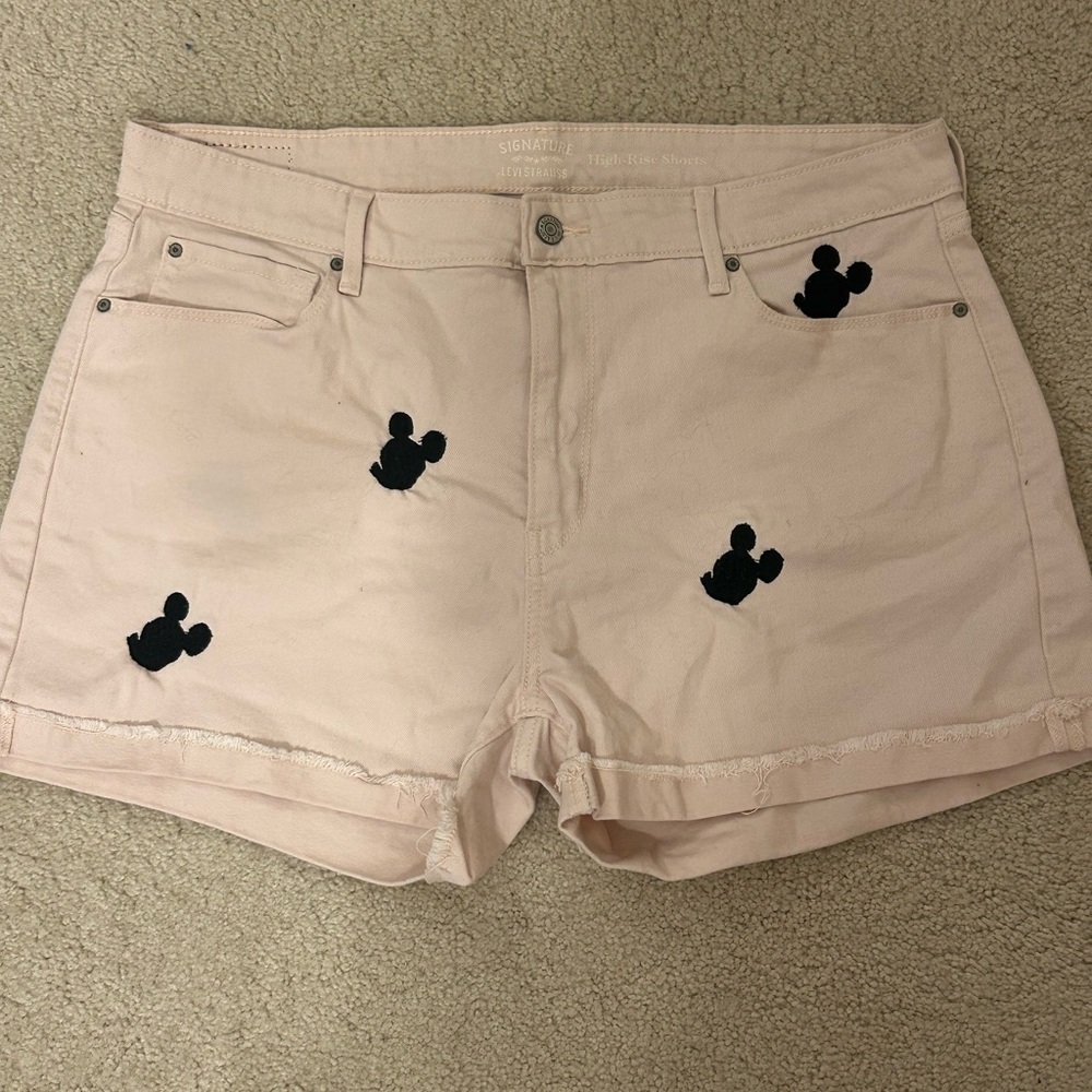 Mickey Mouse Signature Shorts by Levi Strauss High Waist Pink and Black Shorts